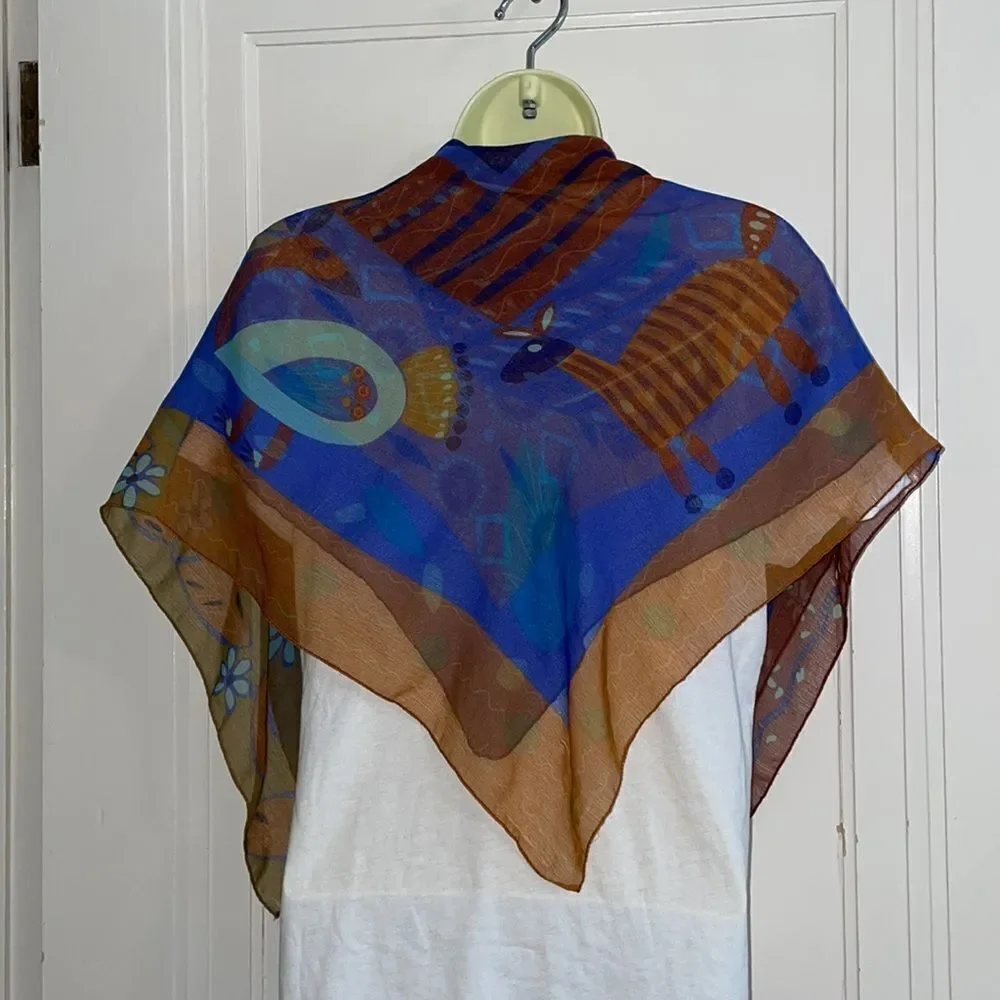 Vintage large Pier Olivier Paris blue, orange & purple‎ semi sheer square scarf